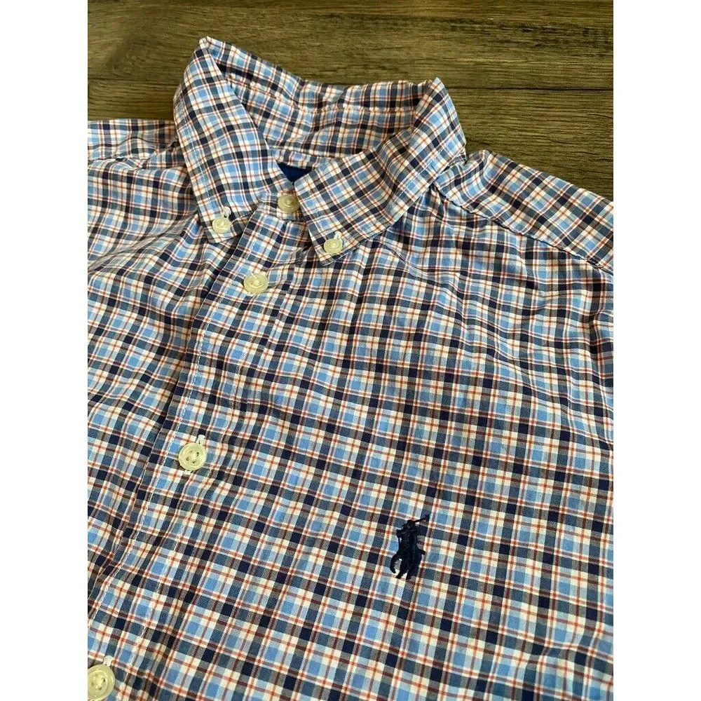 EUC Kids Boy Ralph Lauren long sleeve plaid button up natural stretch SZ L 14 16